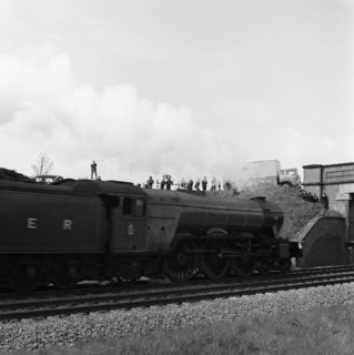 The 'Flying Scotsman' passing under a bridge at speed, near Selby, North Yorkshire, 1968. Artist: Michael Walters