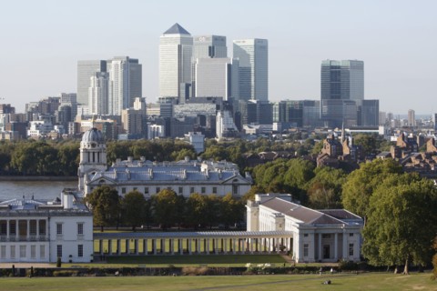 Canary Wharf from Greenwich Park, London, 2009.