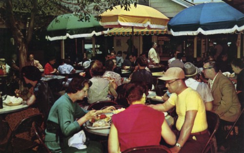 Outdoor dining, 'original' farmers' market, Hollywood, California, USA, 1955. Artist: Unknown