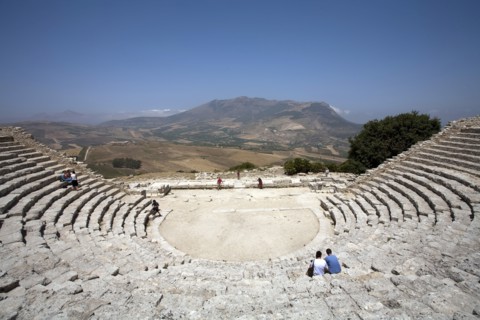 The ancient Greek theatre at Segesta, Sicily, Italy. Artist: Samuel Magal