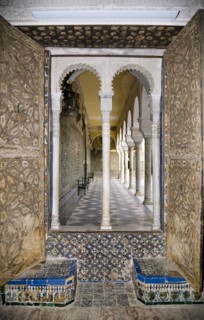 View to the courtyard through a mullioned window, House of Pilate, Seville, Andalusia, Spain, 2007. Artist: Samuel Magal