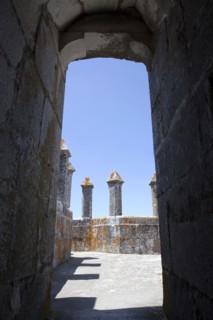 Merlons on the battlements seen through an arched doorway, Beja Castle, Beja, Portugal, 2009.  Artist: Samuel Magal
