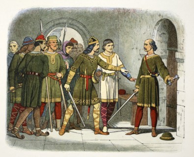 William de Breteuil defends the treasury, Winchester, Hampshire, 1100 (1864).  Artist: James William Edmund Doyle