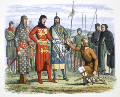 Piers Gaveston's head shown to the Earl of Lancaster, 1312 (1864).  Artist: James William Edmund Doyle