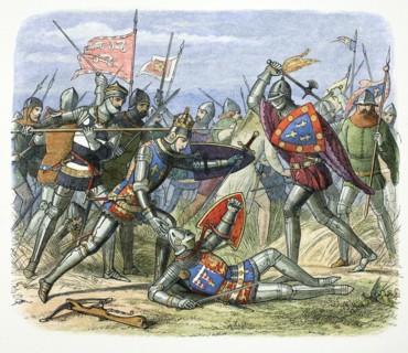 Henry V of England attacked by the Duke of Alencon at the Battle of Agincourt, 1415 (1864). Artist: James William Edmund Doyle