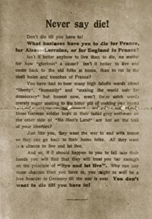'Never say die', German propaganda leaflet, World War I, 1918. Artist: Unknown