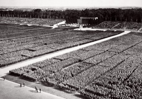 Stormtroopers lined up on parade during a Nazi Party Congress in Nuremberg, Germany, 1936. Artist: Unknown