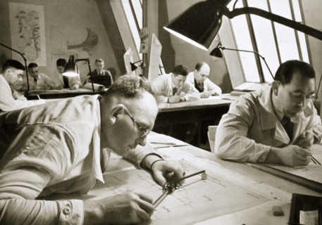 A drawing office scene, where new plans for fresh works are drawn up, Germany, 1936. Artist: Unknown