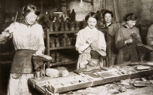 Women working in a boot repairing factory, Old Kent Road, London, World War I, c1914-c1918. Artist: S and G