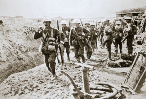 A British wiring party going up to the trenches, Somme campaign, France, World War I, 1916. Artist: Unknown