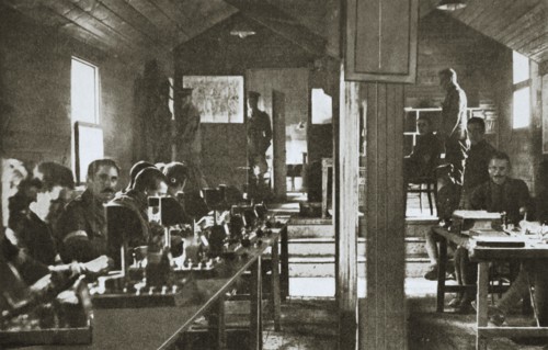 Interior of a signal exchange during the Battle of the Somme, France, World War I, 1916. Artist: Unknown