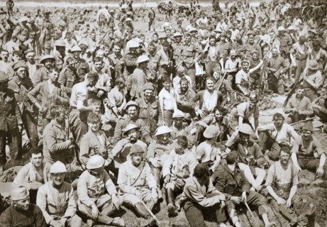 Royal Fusiliers resting after the storming of La Boiselle, France, World War I, 1916. Artist: Unknown