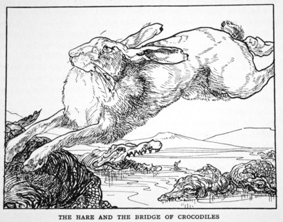'The Hare and the Bridge of Crocodiles', 1925. Artist: Unknown