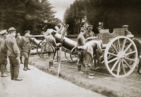 German prisoners cleaning captured guns and trench mortars, France, World War I, 1916. Artist: Unknown