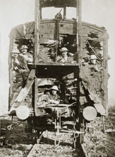 Captured German railway carriage, the Ancre, France, World War I, 1916. Artist: Unknown