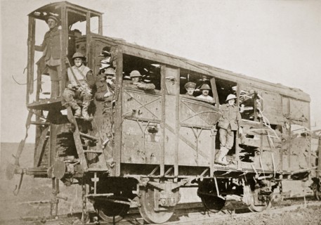 Captured German railway carriage, the Ancre, France, World War I, 1916. Artist: Unknown