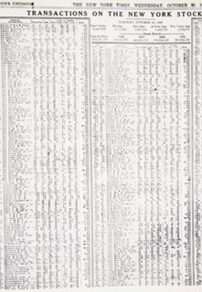 Stock-market listings as recorded in the New York Times, Wednesday, 30 October, 1929. Artist: Unknown