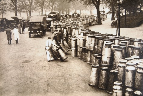 Milk churns being delivered to Hyde Park, London, during the General Strike, 8 May 1926. Artist: Unknown