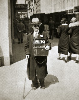 Blind man begging, Great Depression, New York, USA, 1933. Artist: Unknown