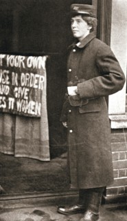 Jessie Kenney, British suffragette, dressed as a telegraph boy, 10 December 1909. Artist: Unknown