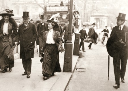 Suffragettes trying to speak to the Prime Minister, London, 1908. Artist: Unknown