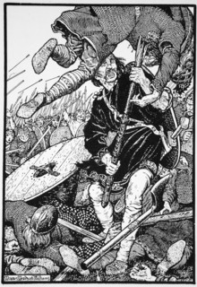 Thorolf slays Earl Hring at Brunanburgh, 1913.  Artist: Morris Meredith Williams