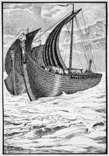 King Olaf's 'Long Serpent', 10th century (1913). Artist: Morris Meredith Williams