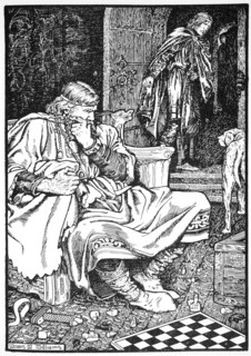 King Canute and Earl Ulf quarrel over chess, Roskilde, Denmanrk, 1026 (1913).  Artist: Morris Meredith Williams