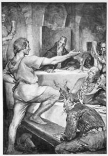 'Beowulf replies haughtily to Hunferth', 1910.  Artist: John Henry Frederick Bacon