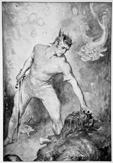 'Beowulf shears off the head of Grendel', 1910.  Artist: John Henry Frederick Bacon