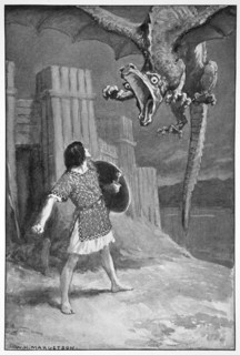 'The dragon sank towards him, opening its terrible jaws', 1910. Artist: Unknown