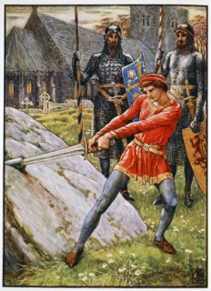 'Arthur Draws the Sword from the Stone', 1911. Artist: Unknown