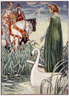 'King Arthur asks the Lady of the Lake for the sword Excalibur', 1911. Artist: Unknown