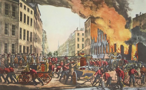 The Life of a Fireman - The Ruins, pub. 1854 Currier & Ives (Colour Lithograph)