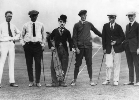 Charlie Chaplin with five members of the Chicago Golf Club, Pasadena, USA, c1920s(?). Artist: Unknown
