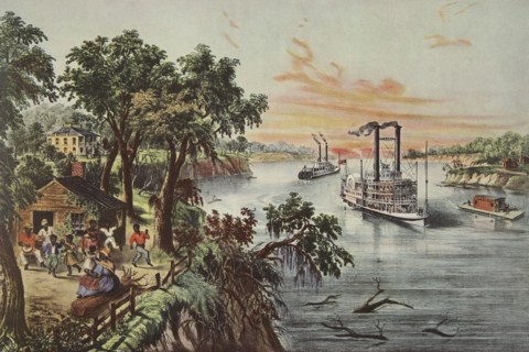 Low Water In The Mississippi, pub. 1868, Currier & Ives (Colour Lithograph)