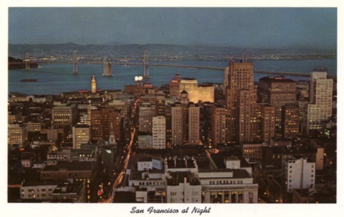 San Francisco at night, California, USA, 1957. Artist: Unknown