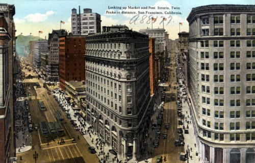 Looking up Market and Post Streets, San Francisco, California, USA, 1922. Artist: Unknown