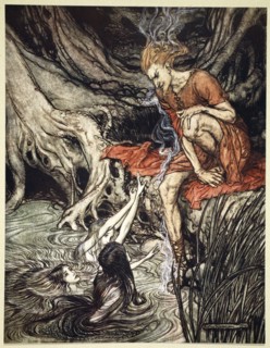 'The Rhine's pure gleaming children told me of their sorrow', 1910.  Artist: Arthur Rackham