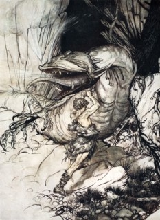 'Siegfried kills Fafner', 1924.  Artist: Arthur Rackham