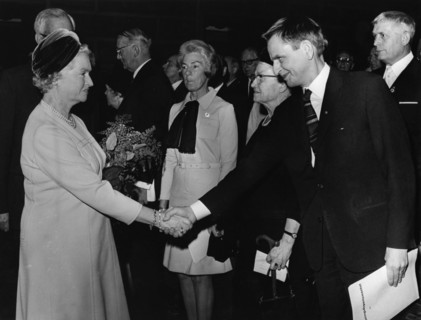 Princess Sibylla meets Prime Minister Olof Palme in Stockholm Concert Hall, Sweden, 1969. Artist: Unknown