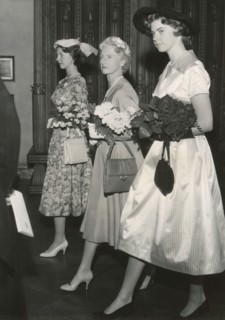 Princesses Margaretha, Sibylla and Desiree of Sweden on their way to a lunch, Stockholm, 1957. Artist: Unknown