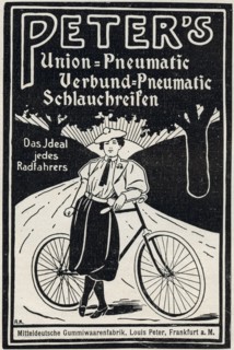 Advertisment for Peter's pneumatic bicycle tyres, 1898. Artist: Unknown