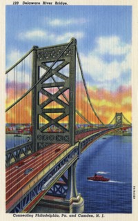 Delaware River Bridge connecting Pennsylvania and New Jersey, USA, 1937. Artist: Unknown