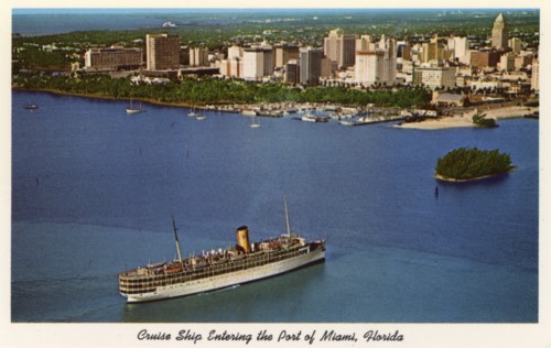 Cruise ship entering the Port of Miami, Florida, USA, 1961. Artist: Unknown