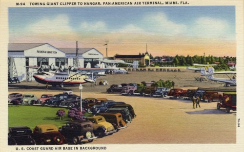 Towing a flying boat to a hangar, Pan-American terminal, Miami, Florida, USA, 1937. Artist: Unknown