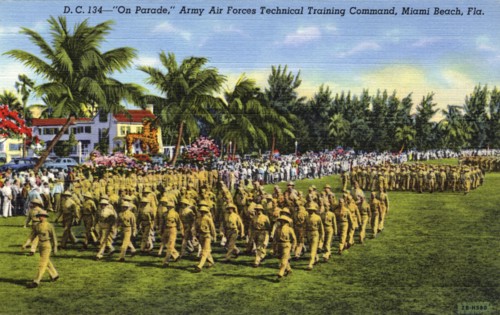 'On Parade, Army Air Forces Technical Training Command, Miami Beach, Florida', USA, 1942. Artist: Unknown