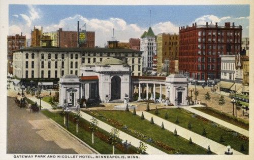 Gateway Park and Nicollet Hotel, Minneapolis, Minnesota, USA, 1915. Artist: Unknown