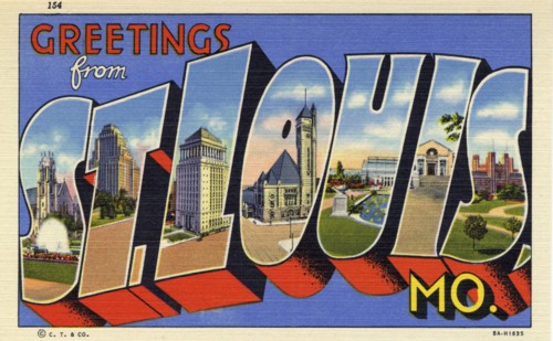 'Greetings from St Louis, Mo', postcard, 1935. Artist: Unknown