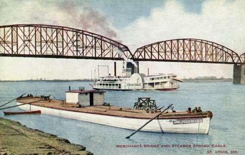 Merchants Bridge and the paddle steamer 'Spread Eagle', St Louis, Missouri, USA, 1908. Artist: Unknown
